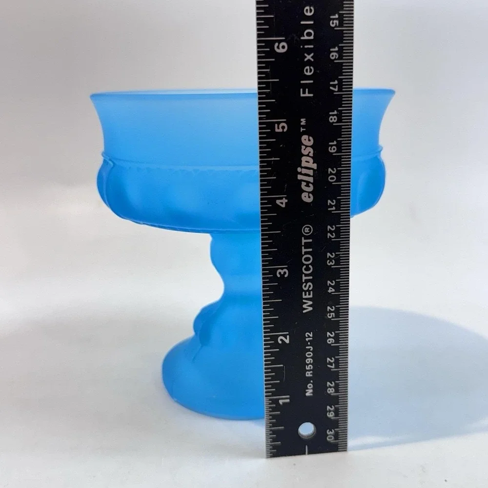Vintage Fenton‎ Blue Satin Glass Compote Pedestal Candy Nut Bowl Dish Thumbprint